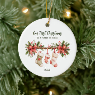 First Christmas as a Family of Three Personalised  Ceramic Tree Decoration