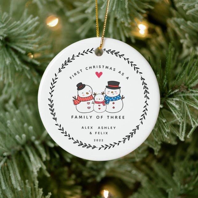 First Christmas As A Family Of Three Snowmen Ceramic Tree Decoration (Tree)