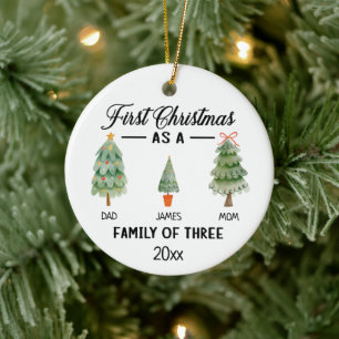 First Christmas As A Family Of Three Watercolor Ceramic Tree Decoration