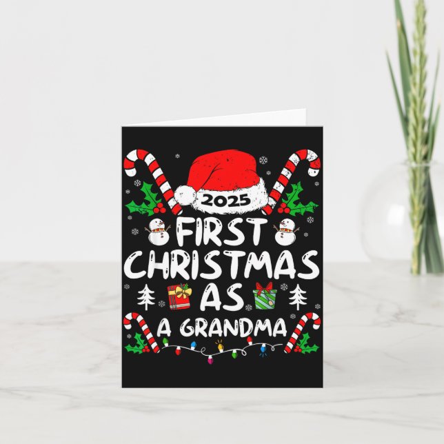 First Christmas As A Grandma 2025 Family Matching  Card (Front)