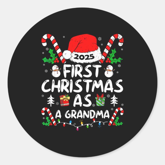 First Christmas As A Grandma 2025 Family Matching  Classic Round Sticker (Front)