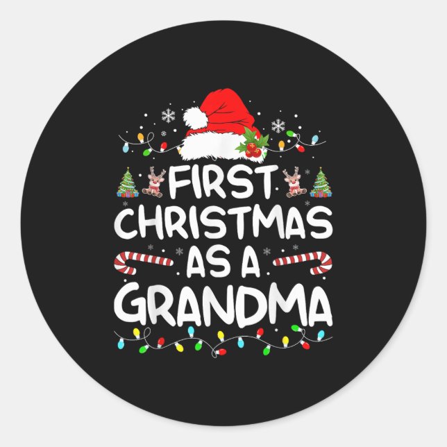 First Christmas As A Grandma Matching Christmas Ne Classic Round Sticker (Front)