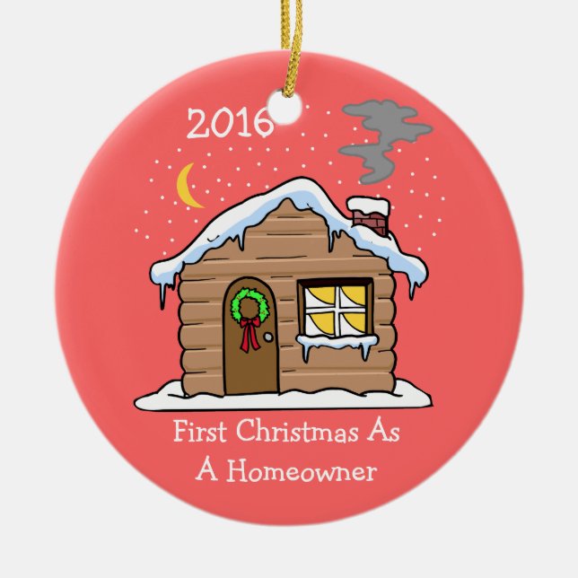 First Christmas As A Homeowner 2016 (Cabin) Ceramic Tree Decoration (Front)