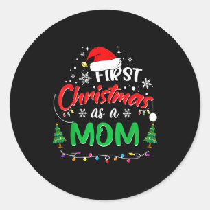 First Christmas As A Mom 1st Christmas Matching Fa Classic Round Sticker