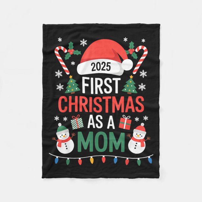 First Christmas As A Mom 2025 Family Matching Holi Fleece Blanket (Front)