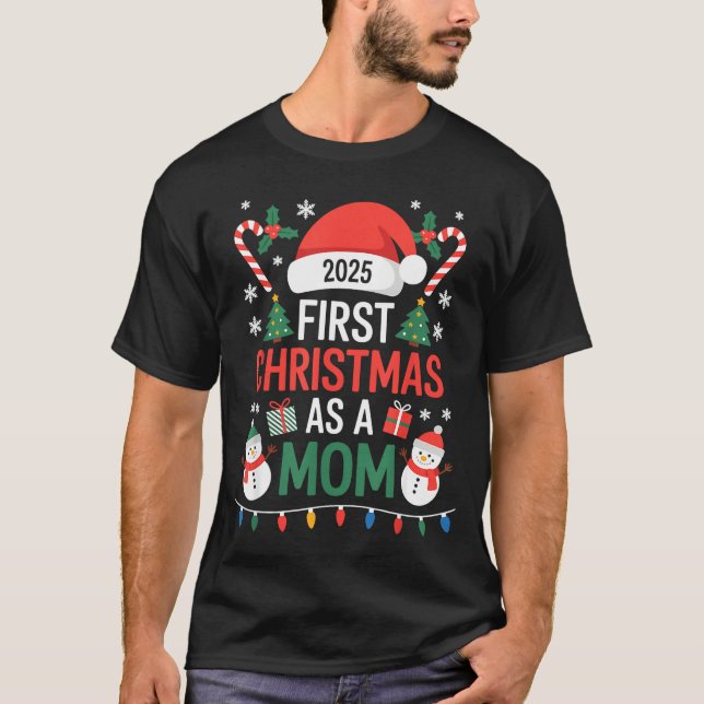 First Christmas As A Mom 2025 Family Matching Holi T-Shirt (Front)