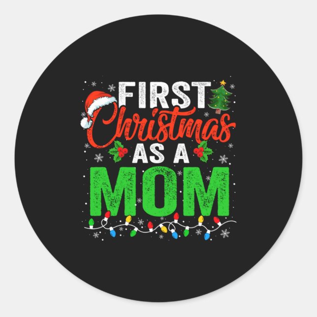 First Christmas As A Mom Xmas Lights New Dad Chris Classic Round Sticker (Front)