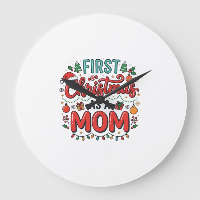 First Christmas As A Mum Holiday Design Large Clock (Front)