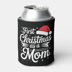 First Christmas as a Mum Santa Hat Snowflakes Xmas Can Cooler