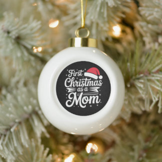 First Christmas as a Mum Santa Hat Snowflakes Xmas Ceramic Ball Christmas Ornament