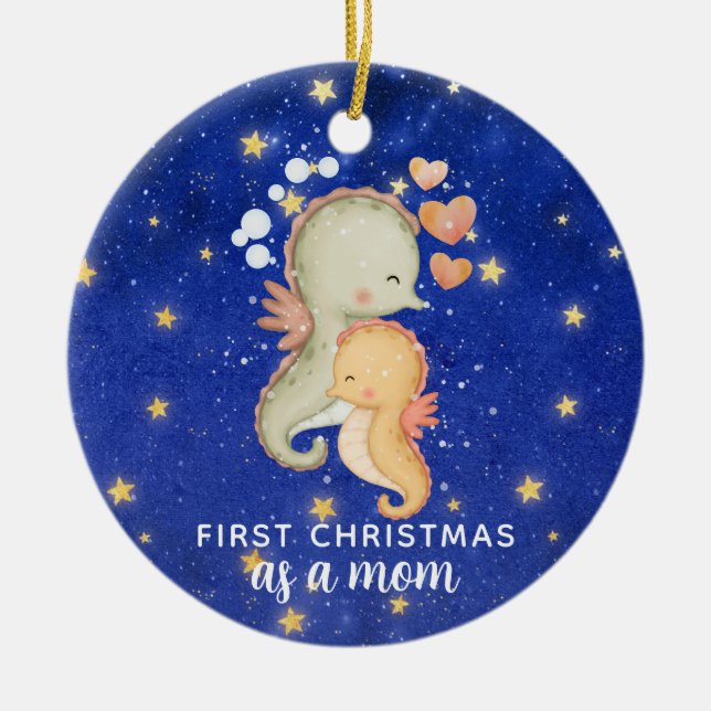 First Christmas As A Mum Seahorse Custom Ceramic Tree Decoration (Front)