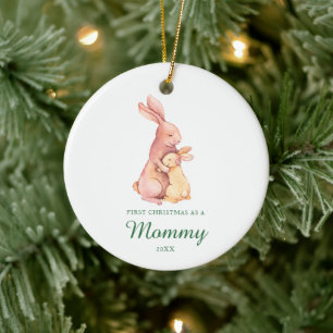 First Christmas As A Mummy Baby Bunny Personalised Ceramic Tree Decoration