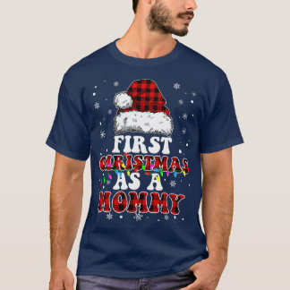 First Christmas As A Mummy Santa Hat Red Plaid Buf T-Shirt