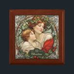 First Christmas as a New Mom Gift Box<br><div class="desc">Matrescence: the transition to Motherhood. The image on this wooden gift box (or jewelry box) depicts a serene portrait of a mother holding her child, in a vintage stained glass design. Suited to commemorate new mothers of religious and secular families alike. Remember to personalize the name and the year before...</div>