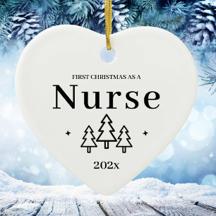 First Christmas As A Nurse 2026 White Heart Ceramic Tree Decoration
