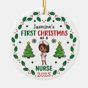 First Christmas As A Nurse Personalised Ceramic Tree Decoration