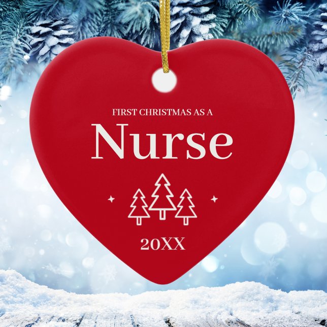 First Christmas As a Nurse Red Ceramic Tree Decoration (Red Nurse First Christmas Ornament
)