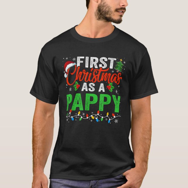 First Christmas as a Pappy Xmas Lights Family Chri T-Shirt (Front)