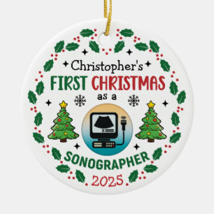 First Christmas As A Sonographer Custom Name Ceramic Tree Decoration