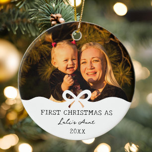 First Christmas As Aunt Bow Custom Photo Ceramic Tree Decoration