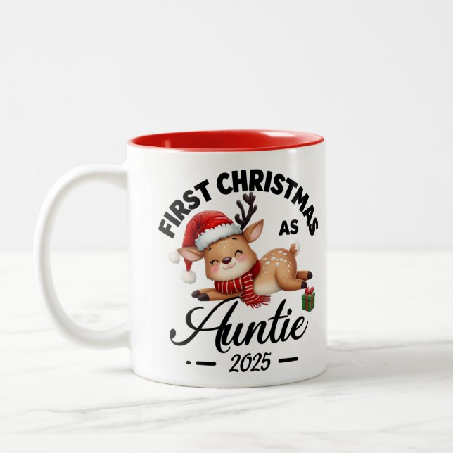 first christmas as auntie 2025 cute design Two-Tone coffee mug (Left)