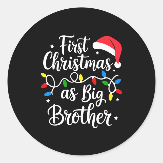 First Christmas As Big Brother Cute Holiday New Br Classic Round Sticker (Front)