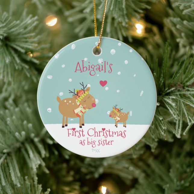 First Christmas as Big Sister, Cute Reindeer Ceramic Tree Decoration (Tree)