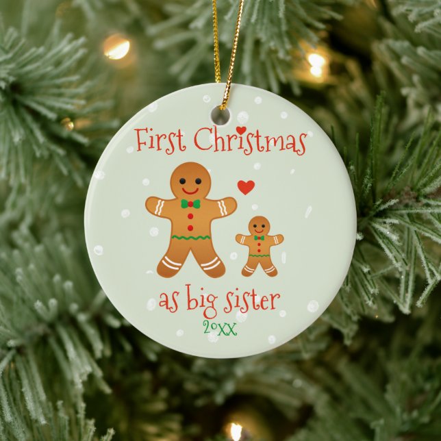 First Christmas as Big Sister - Gingerbread Men Ceramic Tree Decoration (Tree)