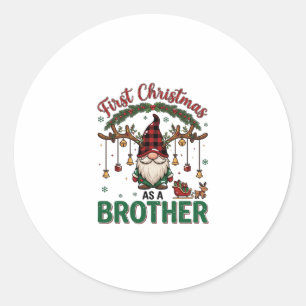 First Christmas As Brother Gnome Reindeer Sleigh Classic Round Sticker