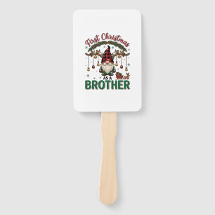 First Christmas As Brother Gnome Reindeer Sleigh Hand Fan