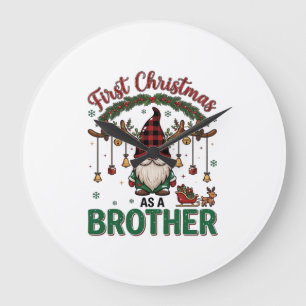 First Christmas As Brother Gnome Reindeer Sleigh Large Clock
