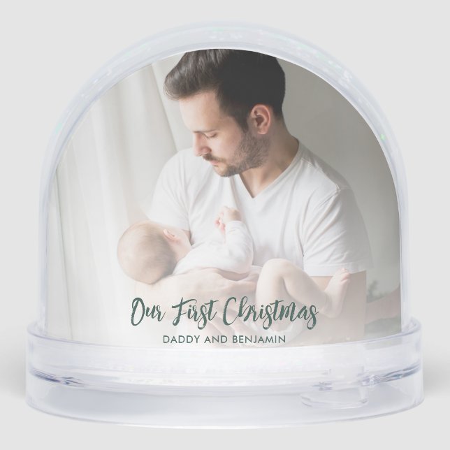First Christmas as Dad and Baby Photos Custom Snowglobe (Back)