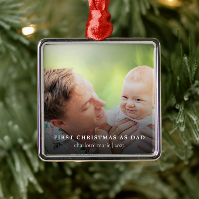 First Christmas As Dad Elegant Photo Holiday Metal Tree Decoration (Tree)