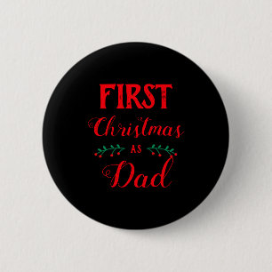 First Christmas As Dad Family Matching Red Text 6 Cm Round Badge