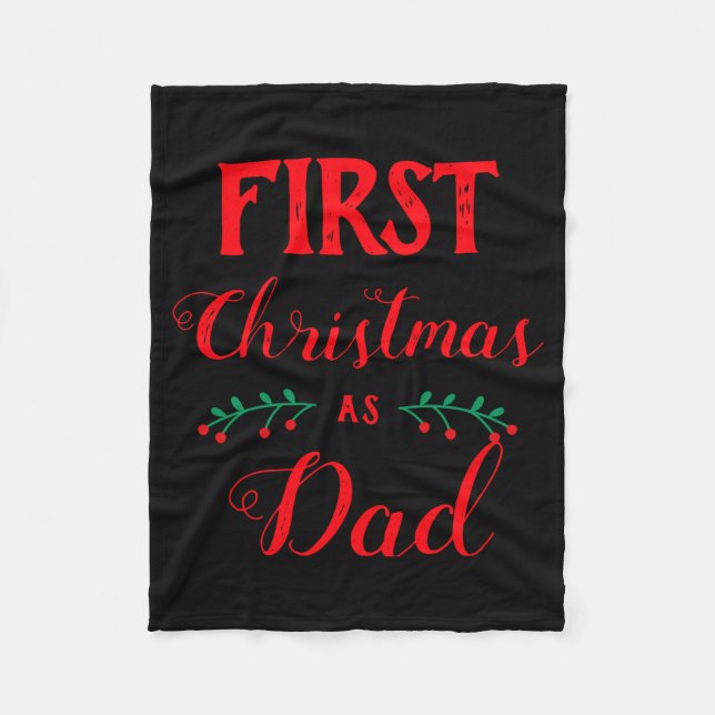 First Christmas As Dad Family Matching Red Text  Fleece Blanket (Front)