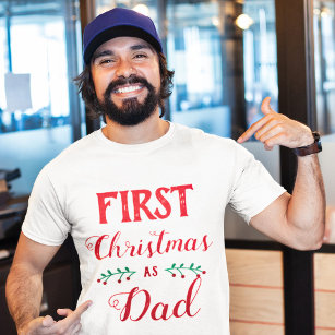 First Christmas as Dad family matching red text T-Shirt