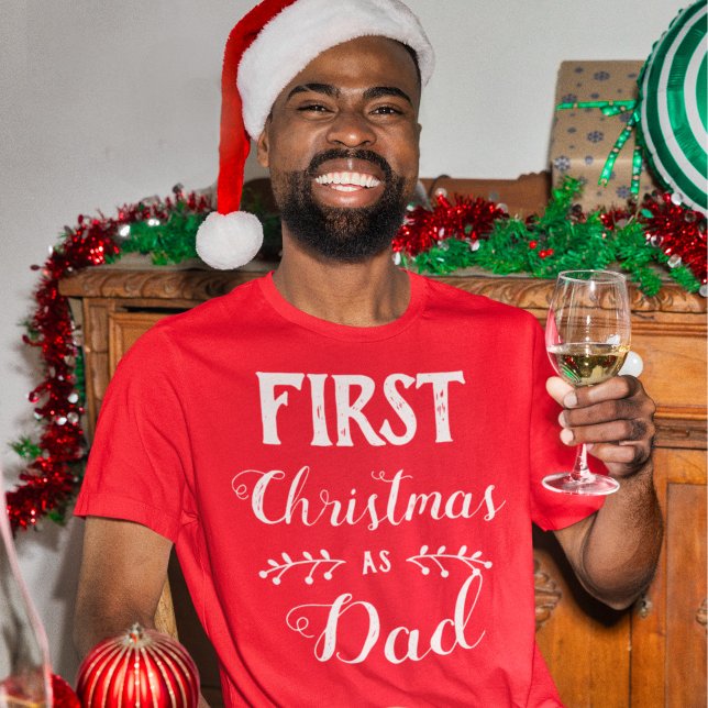 First Christmas as Dad family matching white text T-Shirt (Creator Uploaded)
