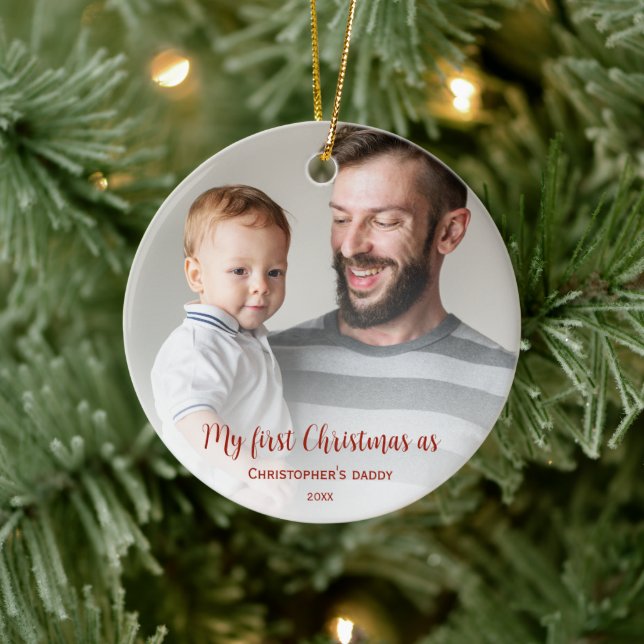 First Christmas as Dad Full Photo Faded Ceramic Tree Decoration (Tree)