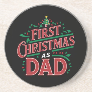 First Christmas As Dad Matching Christmas Coaster