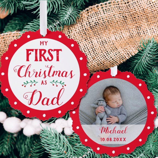 First Christmas as Dad newborn baby photo Tree Decoration Card (Creator Uploaded)