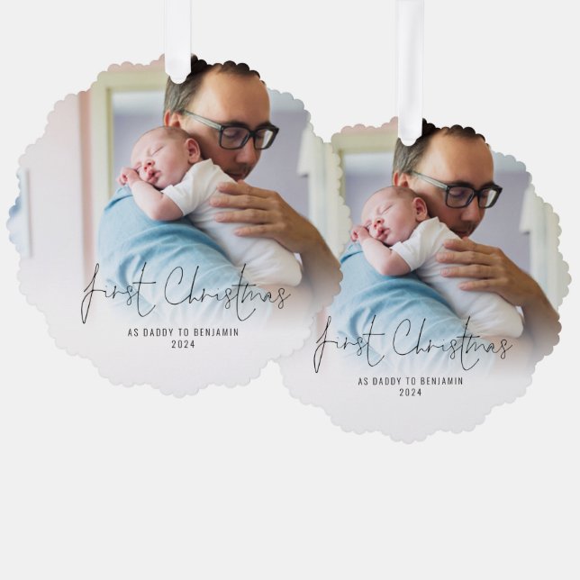 First Christmas as Daddy Name Year Photo Tree Decoration Card (Front/Back)