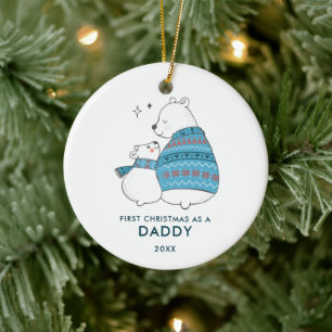 First Christmas As Daddy Personalised Winter Bears Ceramic Tree Decoration