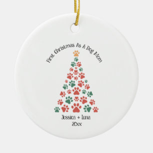First Christmas as Dog Mum/Dad – Custom Paw Print  Ceramic Tree Decoration