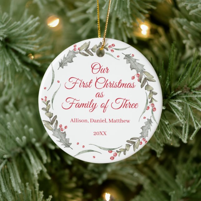 First Christmas as Family Custom Photo Keepsake Ceramic Tree Decoration (Tree)