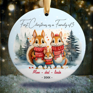 First Christmas as family of 3 rabbits  Ceramic Tree Decoration