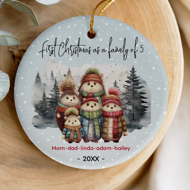 First Christmas as family of 5 cute animals  Ceramic Tree Decoration (Creator Uploaded)