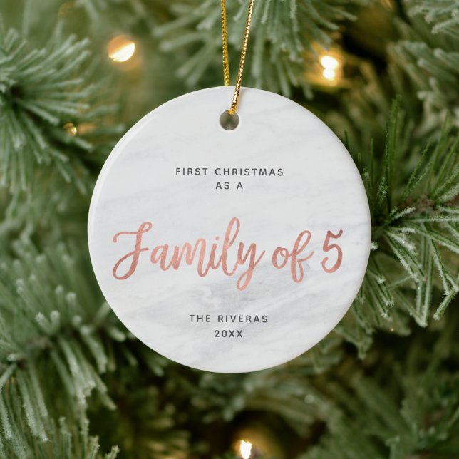 First Christmas As Family of 5 Personalised Marble Ceramic Tree Decoration (Tree)