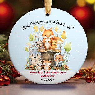 First Christmas as family of 7 cute fox Ceramic Tree Decoration