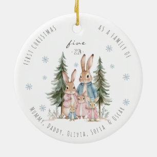 First Christmas As Family of Five Rabbit Ceramic Tree Decoration