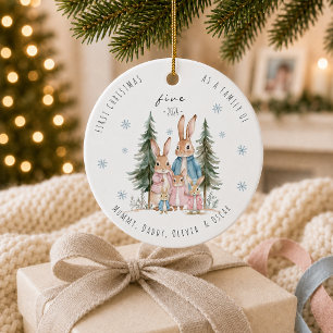 First Christmas As Family of Five Rabbit Ceramic Tree Decoration